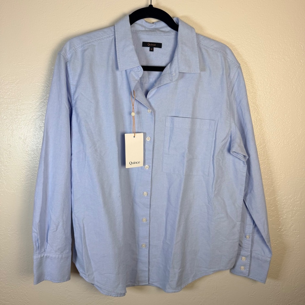 New Quince Women's M Organic Cotton Relaxed Oxford Shirt Pale Blue